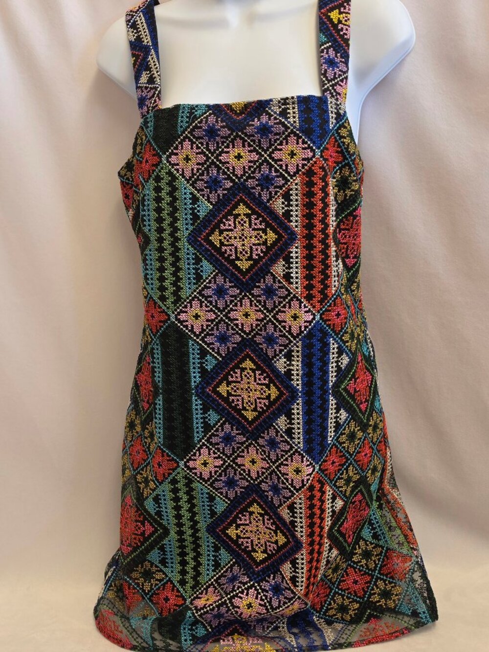 New with Tags Fate Embroidered Sun Dress Sz Small Boho Colorful Patchwork Jumper